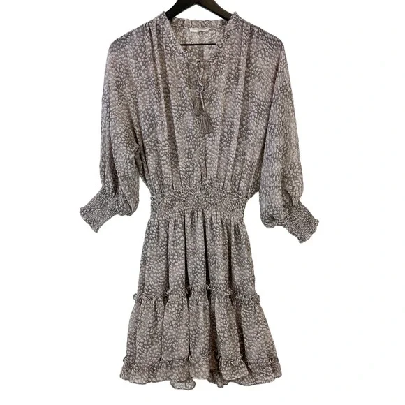 lovestitch | Dresses | Lovestitch S Empire Waist Ruffled Fit Flare Dress  Gray Puff Sleeve | Poshmark